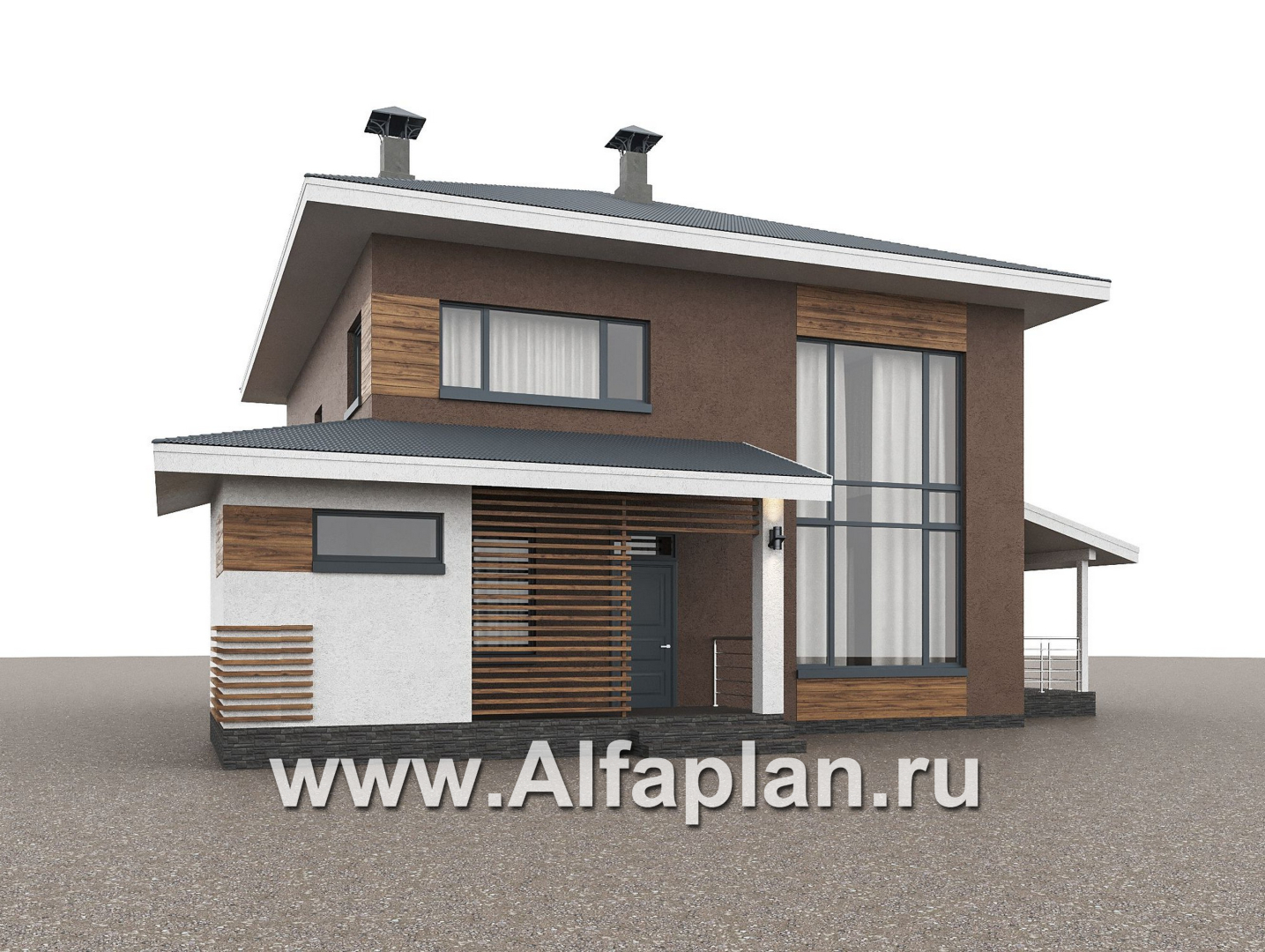 «Чистая линия» - проект дома, 2 этажа, с двусветной гостиной, с террасой, в современном стиле - дизайн дома №6