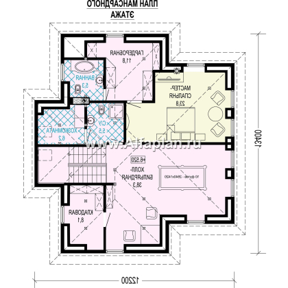 Проект двухэтажного дома, с мансардой, планировка с террасой и с биллиардной, в современном стиле - превью план дома