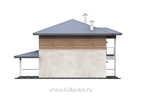 «Невада» - проект двухэтажного дома из газобетона, с террасой, в стиле Райта - превью фасада дома