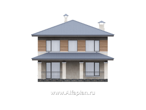 «Невада» - проект двухэтажного дома из газобетона, с террасой, в стиле Райта - превью фасада дома