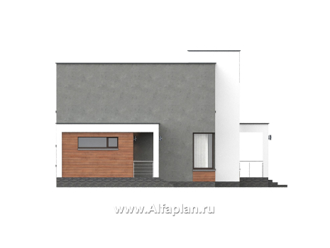 «Селектум» - красивый проект двухэтажного дома, планировка с мастер спальней, двусветная столовая, плоская крыша, в стиле минимализм - превью фасада дома