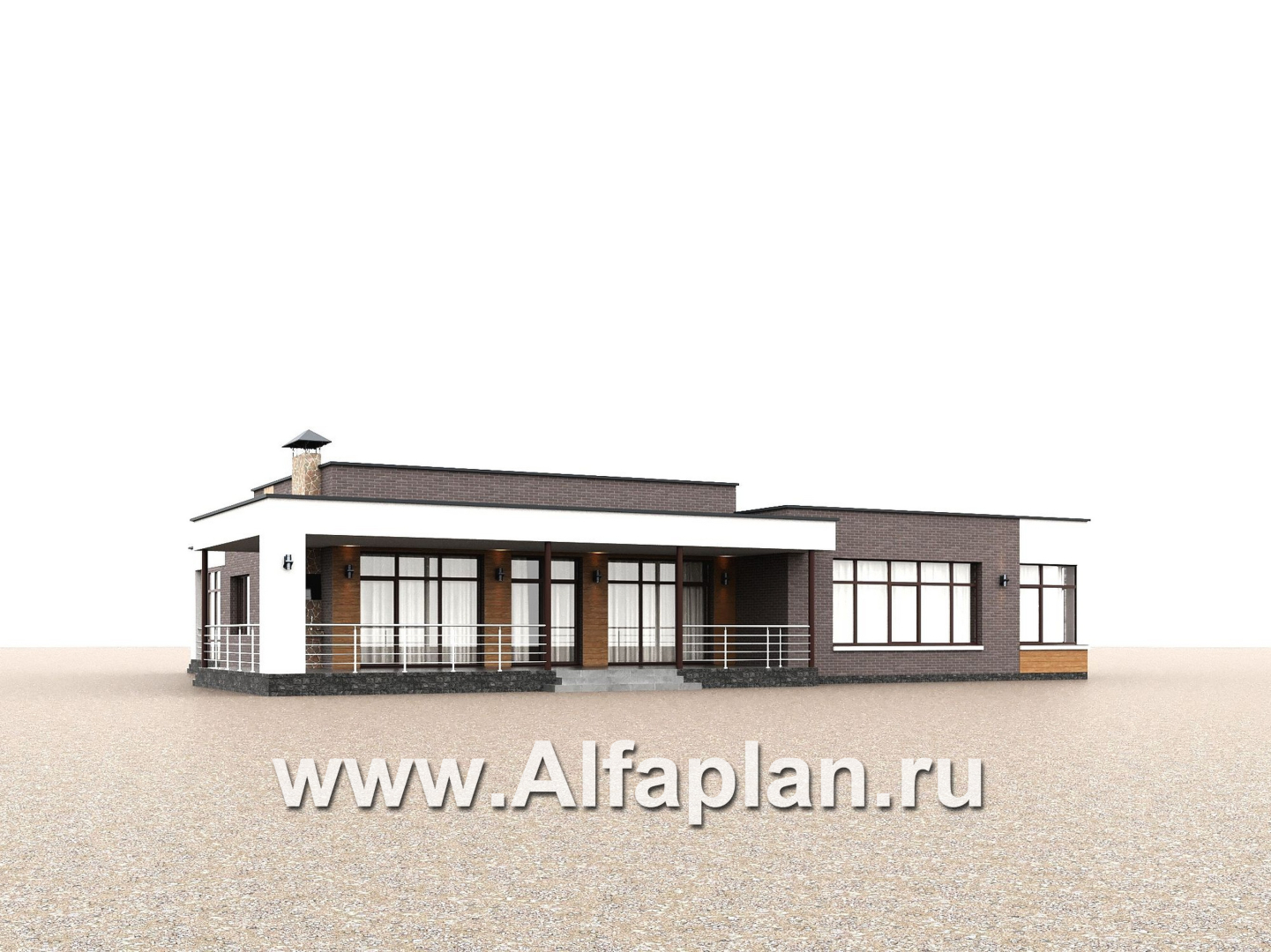 «Финансист» - проект одноэтажного дома, планировка мастер спальня, с сауной и с террасой - дизайн дома №1