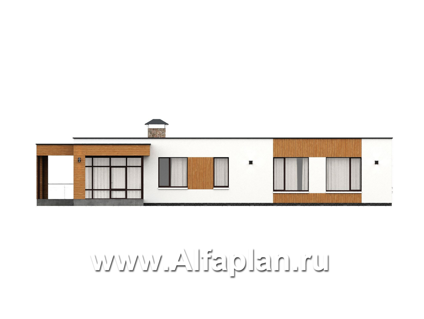 «Финансист» - проект одноэтажного дома, планировка мастер спальня, с сауной и с террасой  - фасад дома
