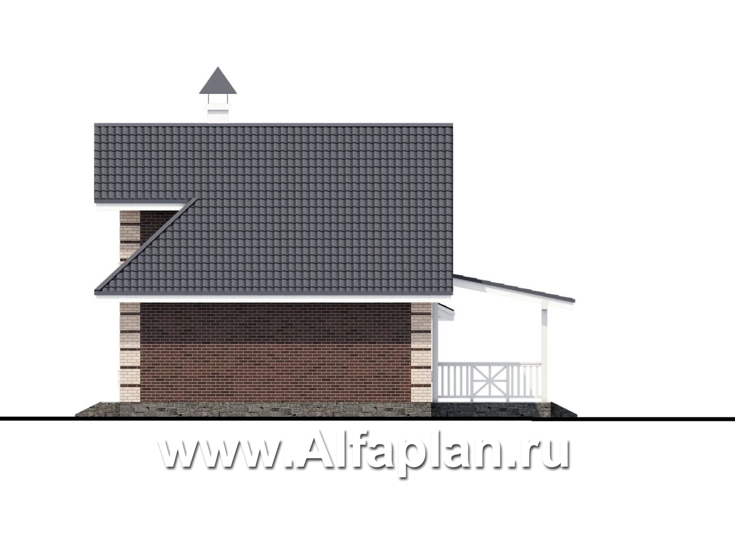 Проекты домов Альфаплан - «Замечательный сосед» - небольшой мансардный дом с гаражом-навесом на два автомобиля - изображение фасада №3