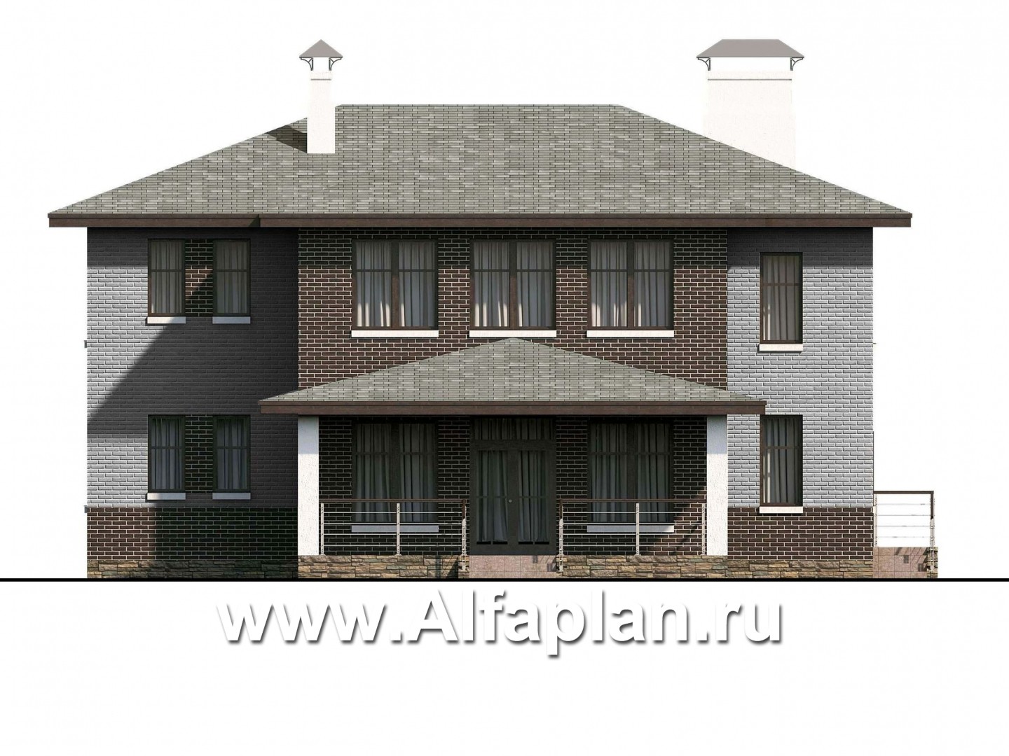 Проекты домов Альфаплан - «Высшая лига» -  комфортабельный двухэтажный дом с двумя жилыми комнатами на 1 этаже - изображение фасада №4