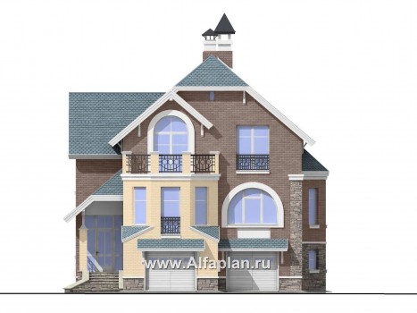 Проекты домов Альфаплан - «Корвет-прогресс» - трехэтажный коттедж с двумя гаражами - превью фасада №1