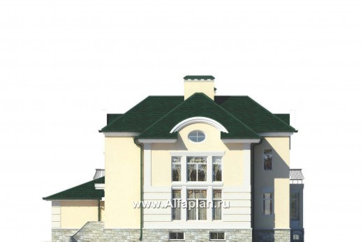 Проект двухэтажного дома, план с гостевой на 1 эт и с террасой, мастер спальня, с гаражом на 2 авто, в русском стиле - превью фасада дома