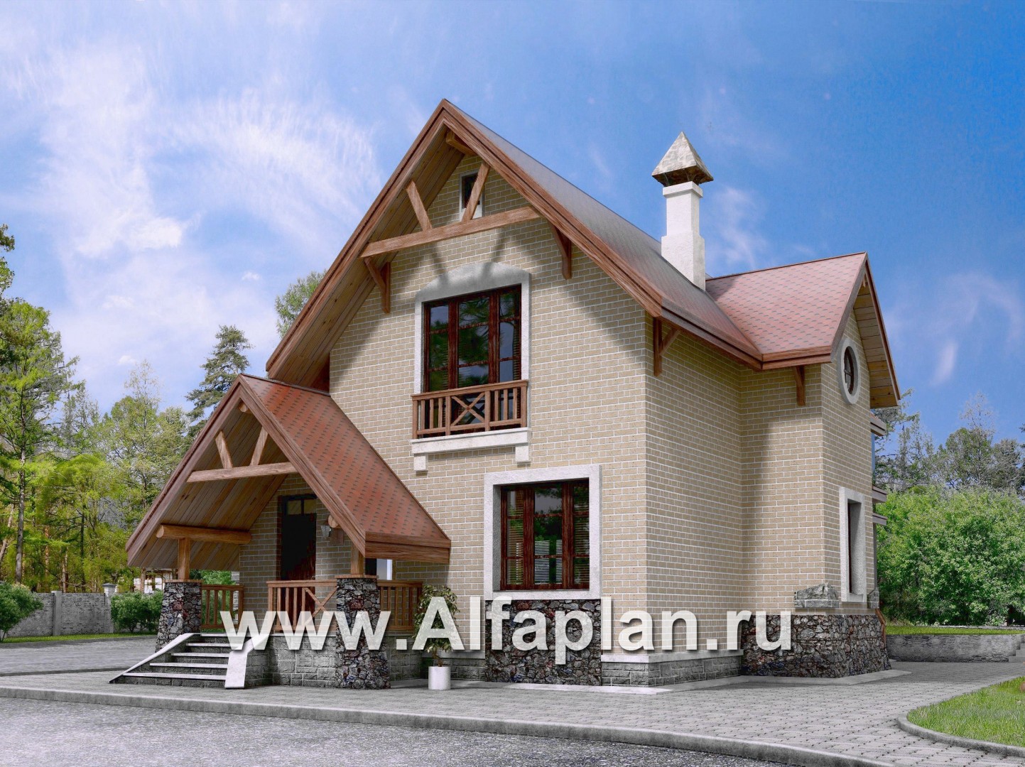 «Альпенхаус» - проект дома с мансардой, высокий потолок в гостиной, в стиле шале - основное изображение