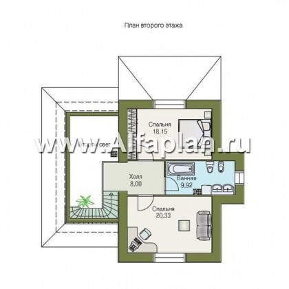 «Альпенхаус» - проект дома с мансардой, высокий потолок в гостиной, в стиле шале - превью план дома
