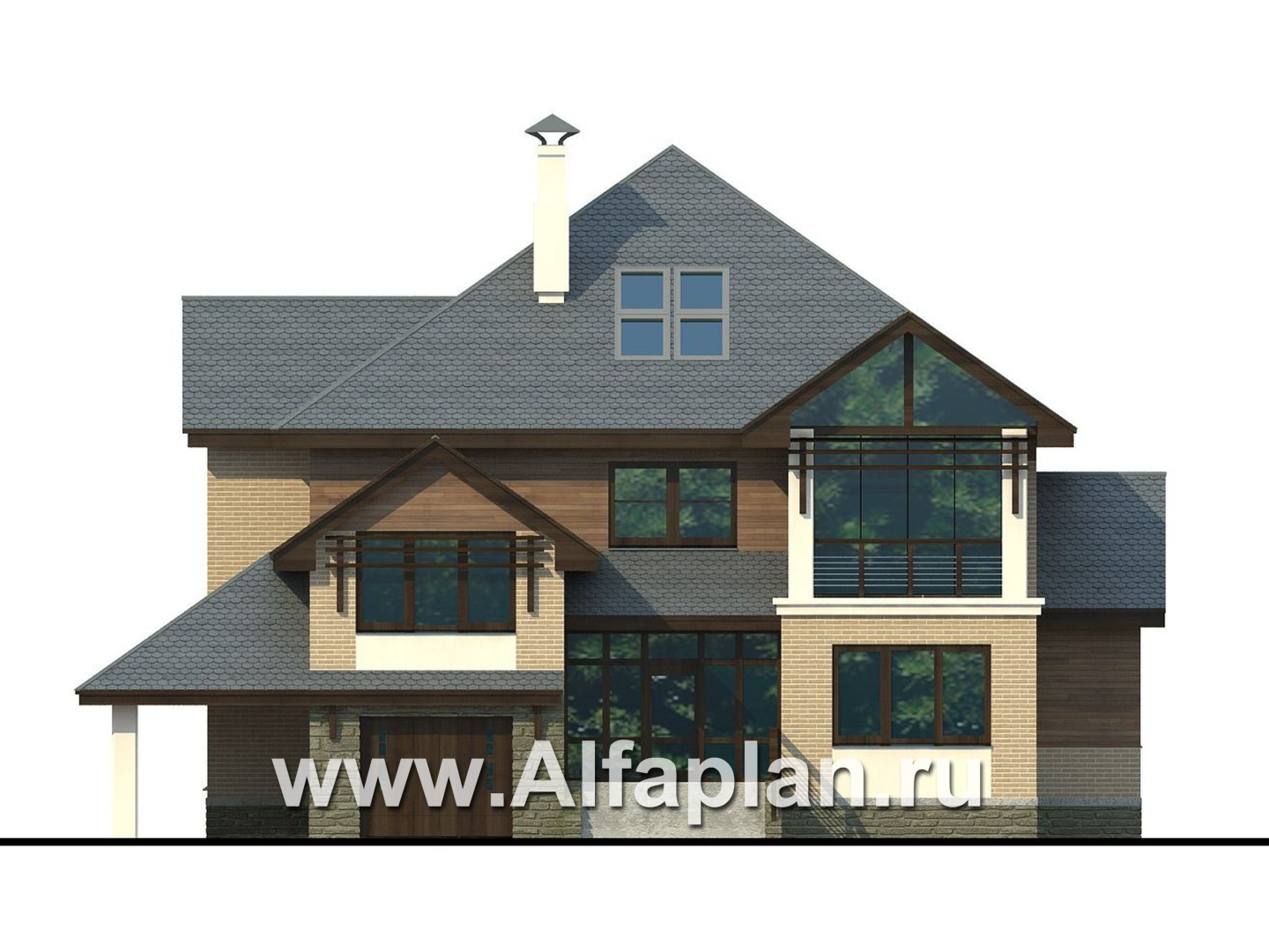 Проекты домов Альфаплан - «Современник» с панорамными окнами - изображение фасада №1