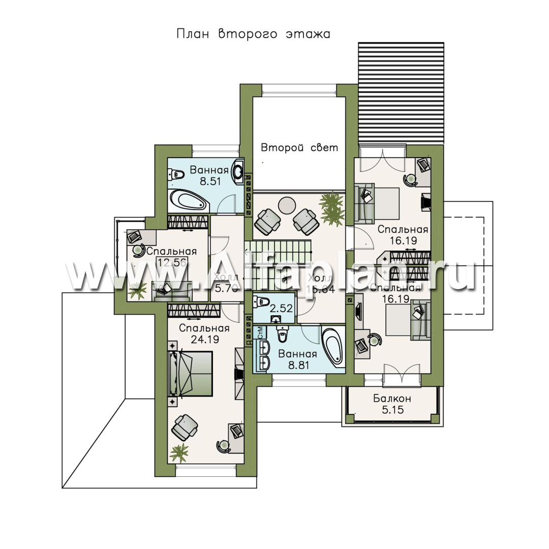 Проекты домов Альфаплан - «Современник» с панорамными окнами - изображение плана проекта №2