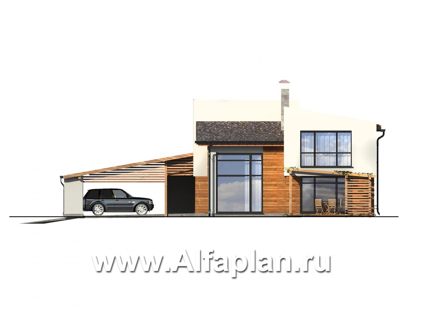 Проекты домов Альфаплан - Современный загородный дом с комфортной планировкой - изображение фасада №2