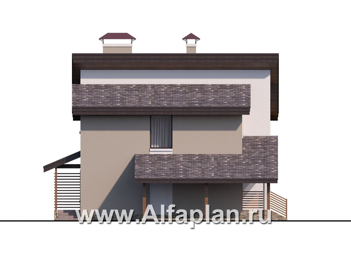 Проекты домов Альфаплан - «Оптима» - стильный небольшой дом с гаражом-навесом - изображение фасада №3