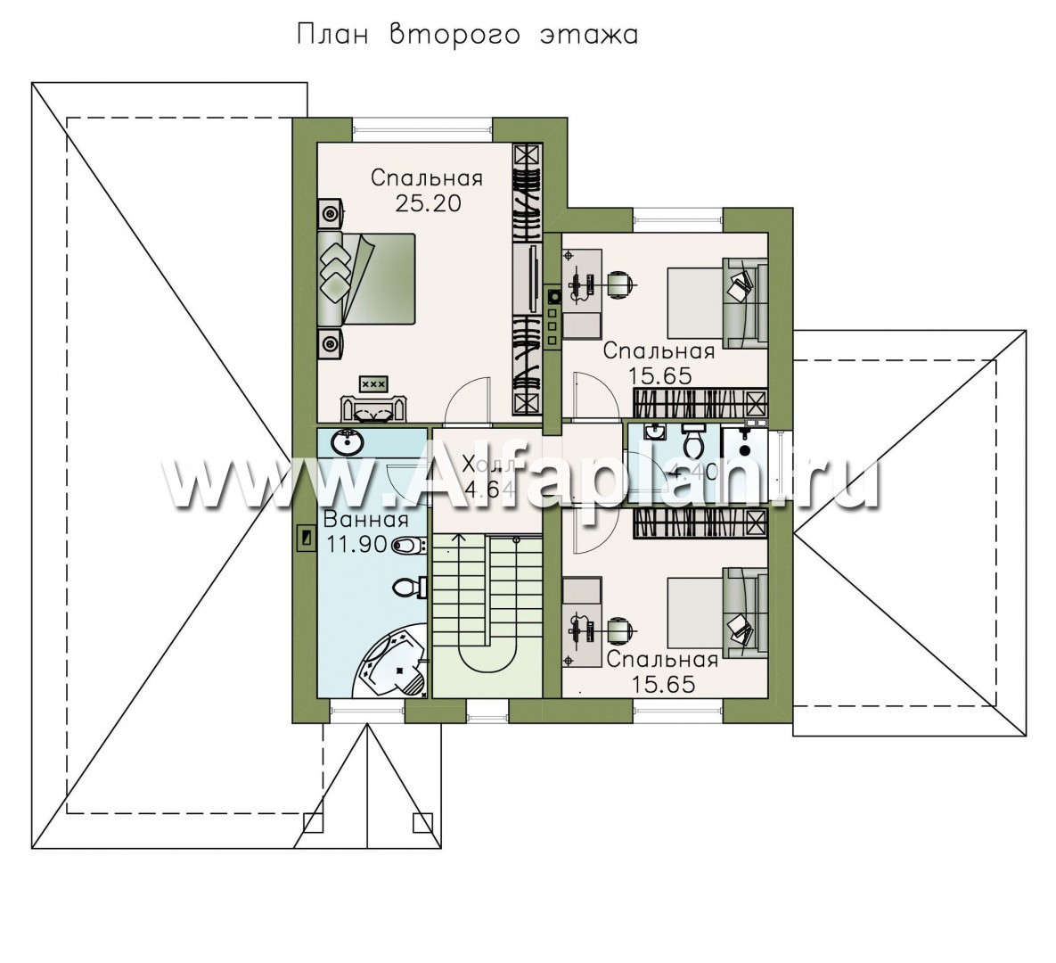 Проекты домов Альфаплан - «Оккервиль» - элегантный коттедж для большой семьи - изображение плана проекта №2