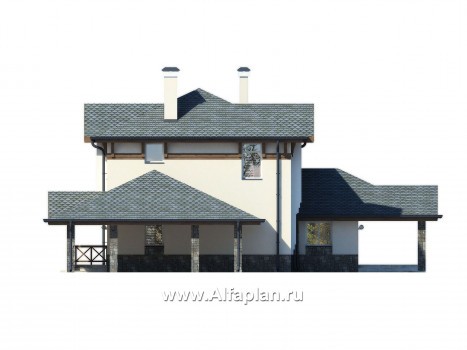 Проект двухэтажного дома, с навесом на 1 авто и с террасой, в современном стиле - превью фасада дома
