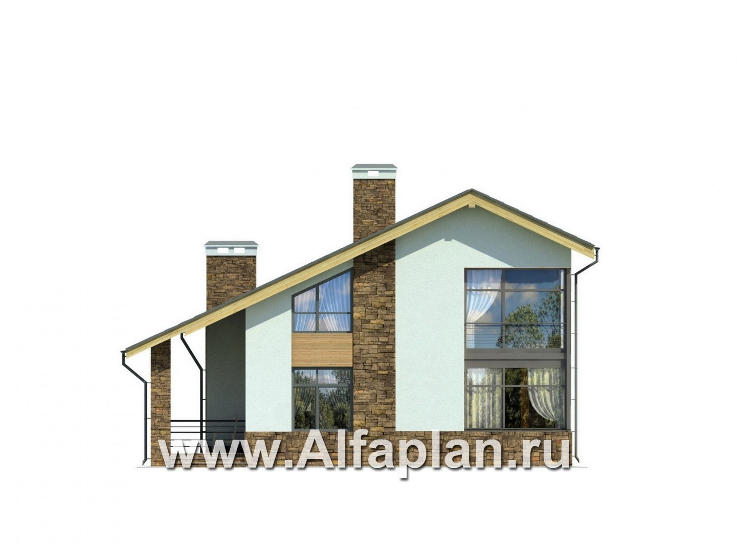 Проекты домов Альфаплан - Современный коттедж с угловым остеклением - изображение фасада №3