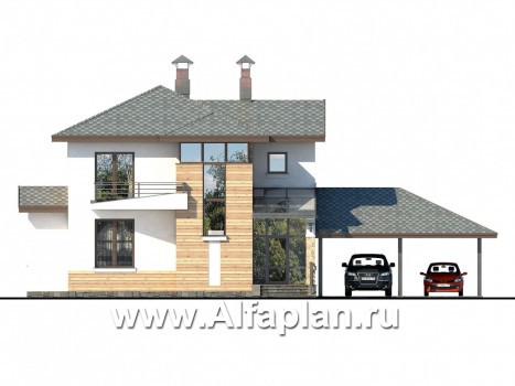 Проекты домов Альфаплан - «Тренд» - современный загородный дом с навесом для машины - превью фасада №1