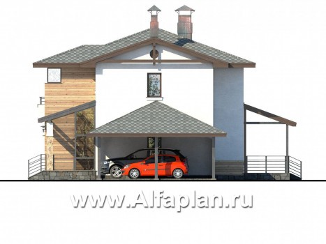 Проекты домов Альфаплан - «Тренд» - современный загородный дом с навесом для машины - превью фасада №2