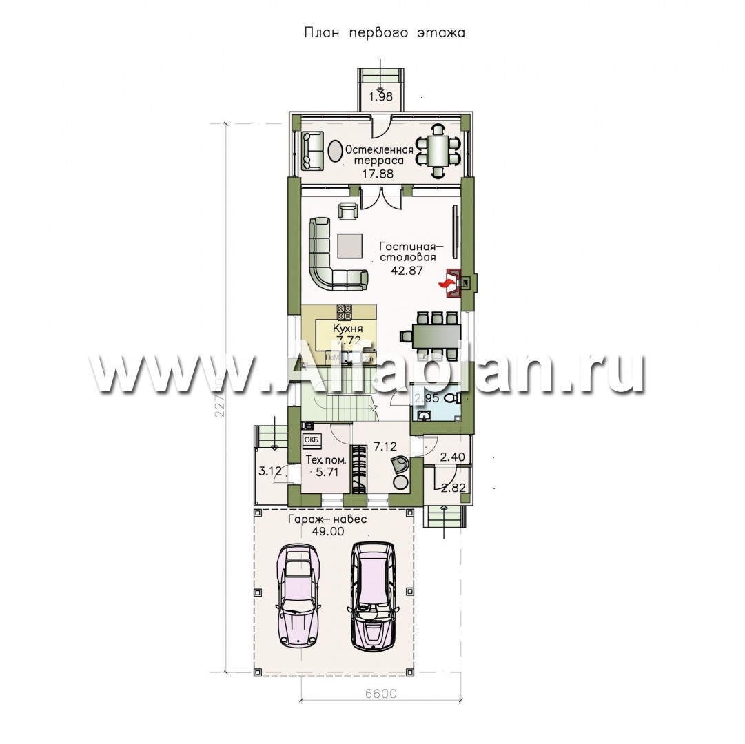 Проекты домов Альфаплан - «Одетта» - компактный дом с навесом для машины - изображение плана проекта №1