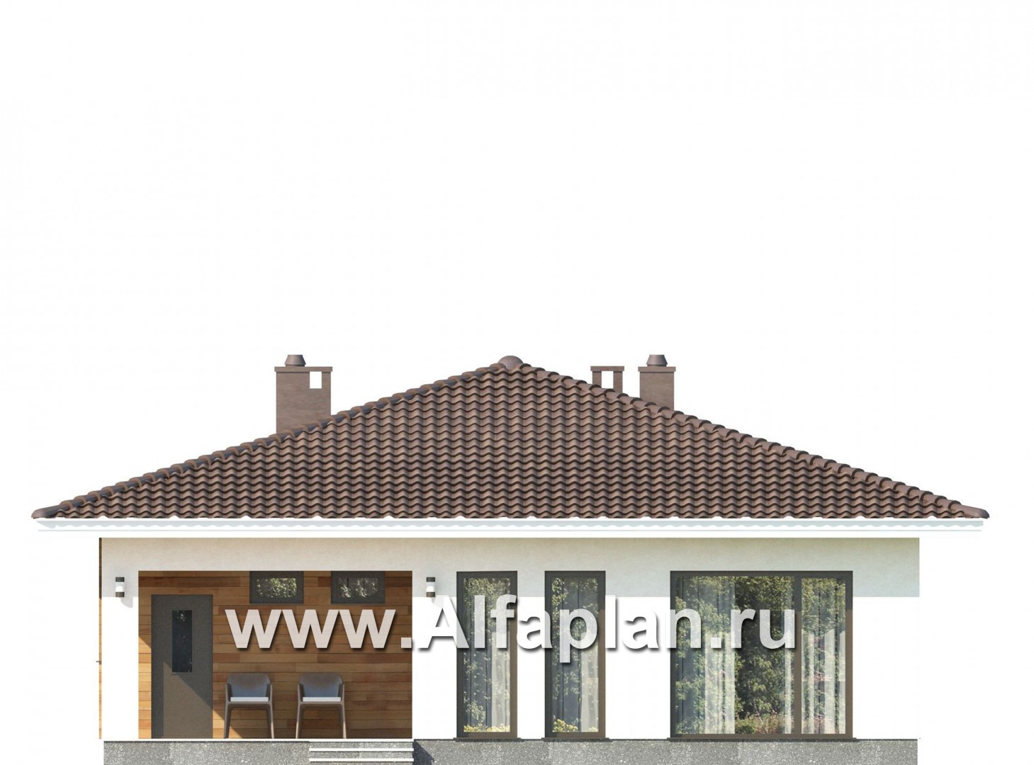 Проекты домов Альфаплан - Проект современного одноэтажного дома - изображение фасада №3