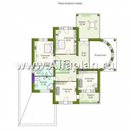 Проекты домов Альфаплан - «Коралл»- респектабельный особняк с полукруглой гостиной - превью плана проекта №2