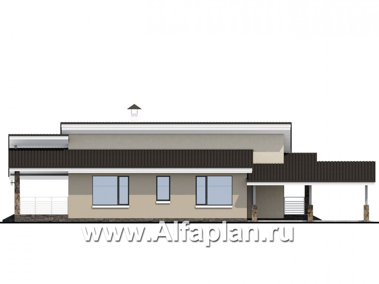 Проекты домов Альфаплан - «Дриада» - одноэтажный дом --навесом - изображение фасада №3