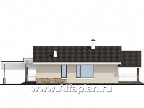 Проекты домов Альфаплан - «Дриада» - одноэтажный дом --навесом - превью фасада №2