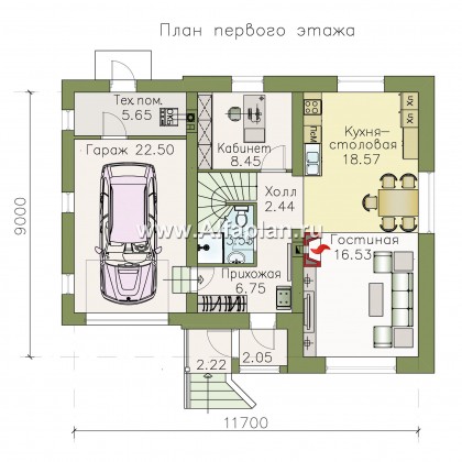 Проекты домов Альфаплан - Дом из газобетона «Оптима» - превью плана проекта №1