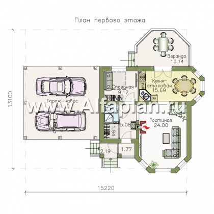 Проекты домов Альфаплан - «Душечка плюс» - компактный дом с навесом для машин - превью плана проекта №1