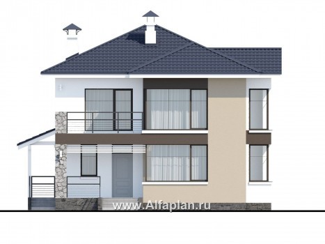 Проекты домов Альфаплан - «Лотос» - проект современного двухэтажного дома - превью фасада №1