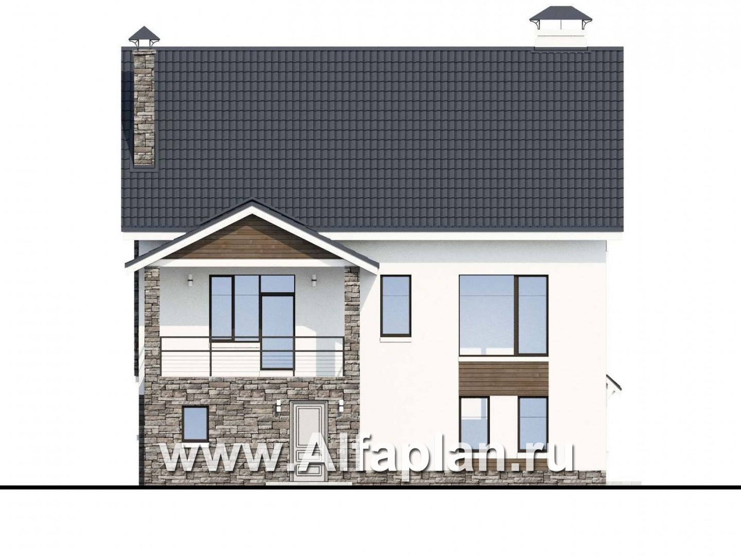 Проекты домов Альфаплан - «Альпина» - трехэтажный коттедж с гаражом для маленького участка - изображение фасада №4