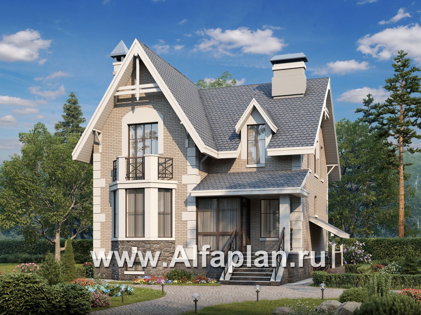 Проекты домов Альфаплан - «Стелла Плюс» — компактный дом с цокольным этажом - основное изображение
