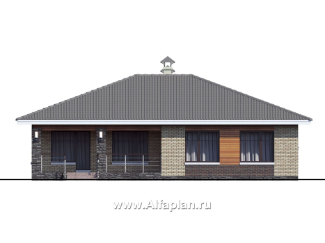 Проекты домов Альфаплан - «Вуокса» - проект одноэтажного дома из кирпича с комфортной планировкой - превью фасада №4