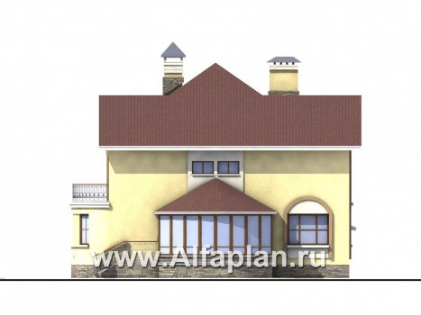«Амбиент» - проект двухэтажного дома из газобетона, с эркером и с террасой, открытая планировка - превью фасада дома