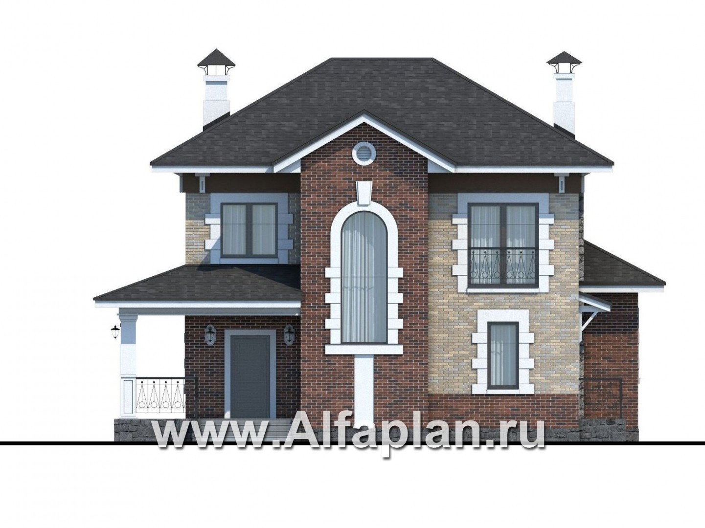 Проекты домов Альфаплан - «Равновесие» - изящный коттедж с террасами - изображение фасада №1