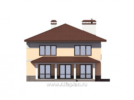 Проекты домов Альфаплан - Двухэтажный дом с эркером и террасой - превью фасада №3