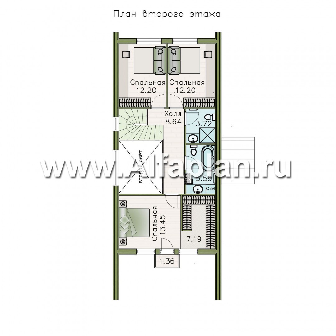 Проекты домов Альфаплан - «Омега» - коттедж для узкого участка - изображение плана проекта №2
