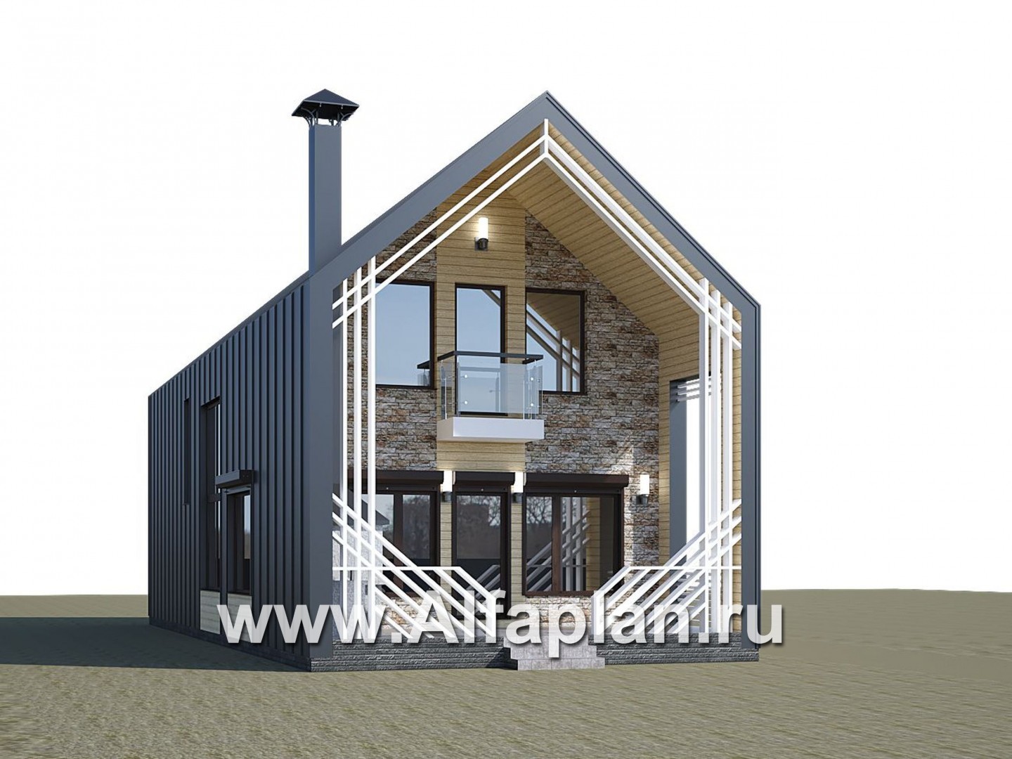 Проекты домов Альфаплан - «Омега» - коттедж для узкого участка - дополнительное изображение №1