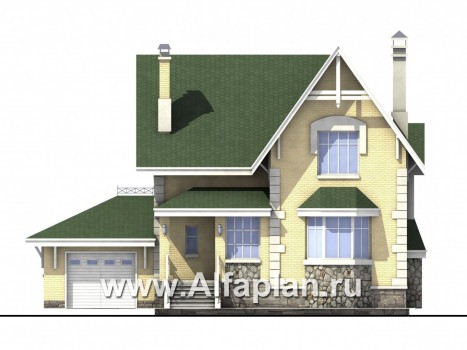Проекты домов Альфаплан - «Ретростилиса» - рациональный дом с гаражом - превью фасада №1