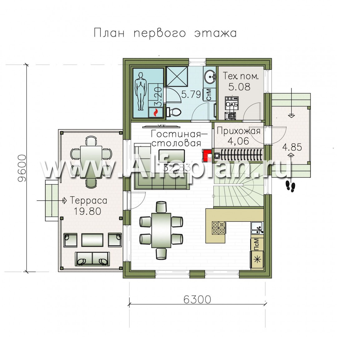 Проекты домов Альфаплан - «Сигма» - небольшой дом с сауной на первом этаже - план проекта №1