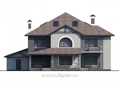 Проекты домов Альфаплан - «Демидов» - респектабельный особняк с гаражом на два автомобиля - превью фасада №4