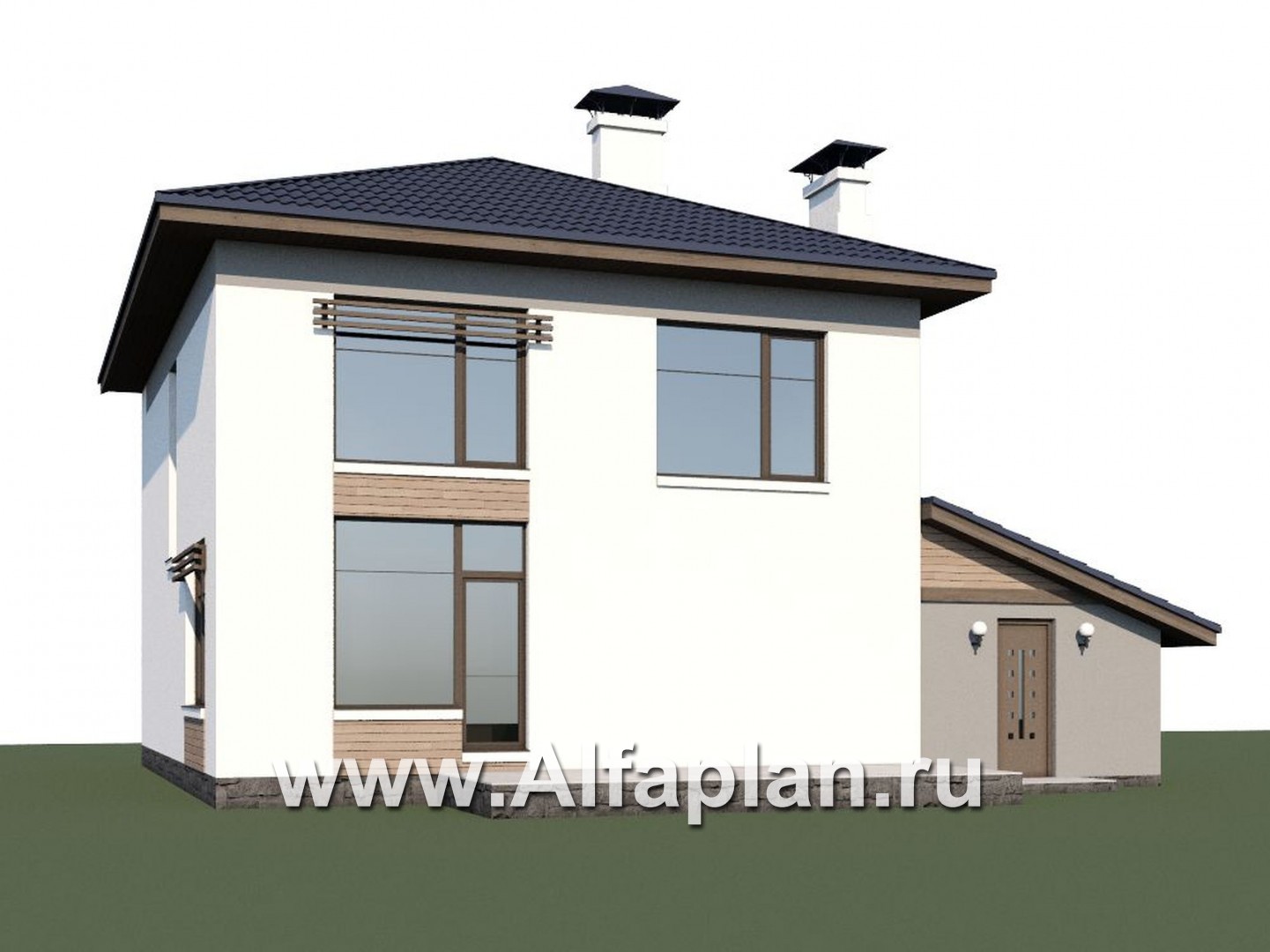 «Бухта счастья» - проект двухэтажного дома из кирпича, 3 спальни, навес на 1 авто, в совремнном стиле - дизайн дома №1