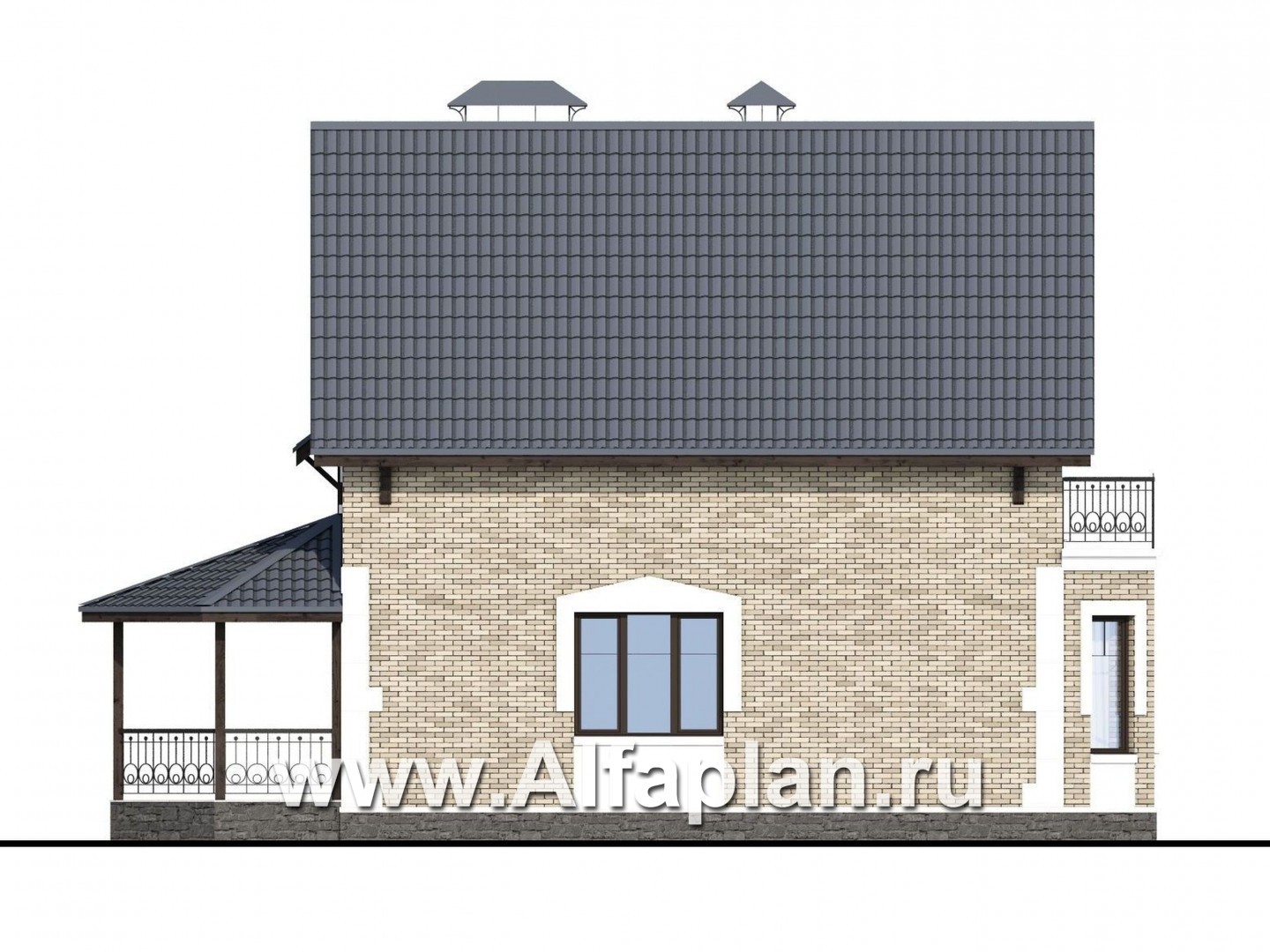 Проекты домов Альфаплан - Кирпичный дом «Оптима» с красивым эркером - изображение фасада №3