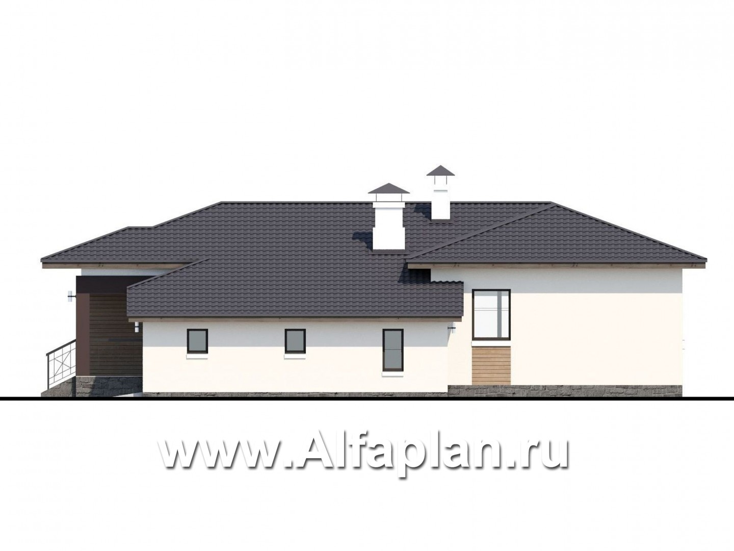 Проекты домов Альфаплан - «Пассия» - одноэтажный коттедж с гаражом и террасой - изображение фасада №2