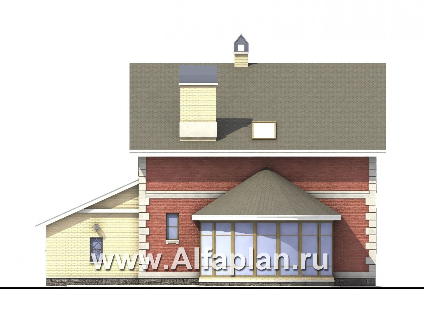 «Метц» - проект дома с мансардой, с эркером и с террасой, в английском стиле - фасад дома