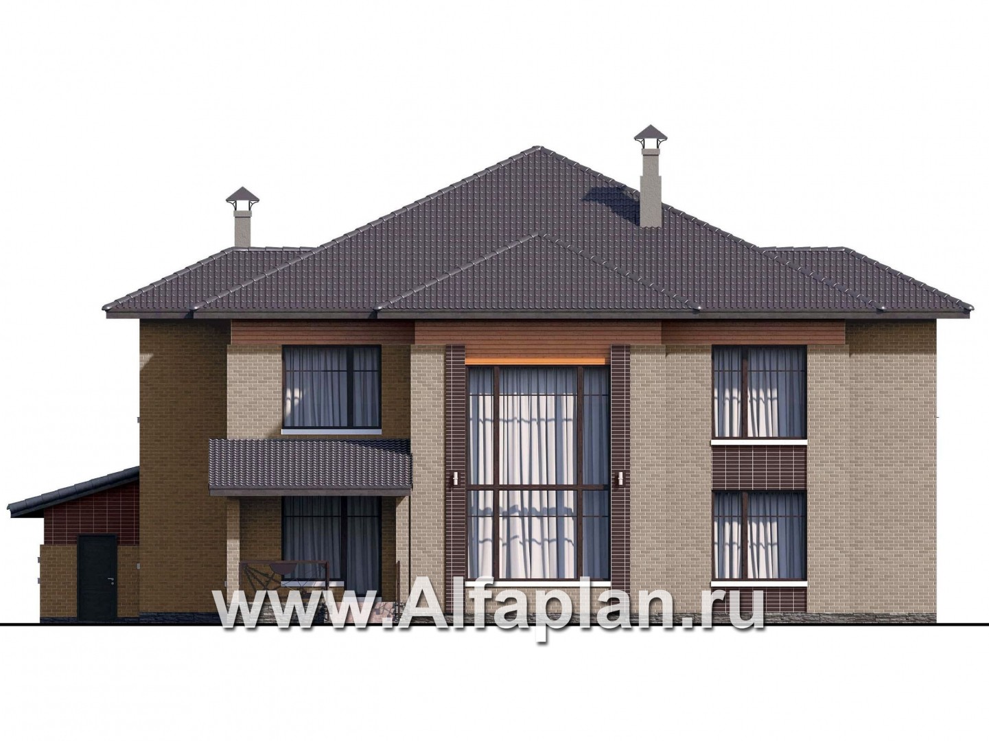 Проекты домов Альфаплан - «Дунай»   — вилла с двусветной гостиной и большим гаражом - изображение фасада №4