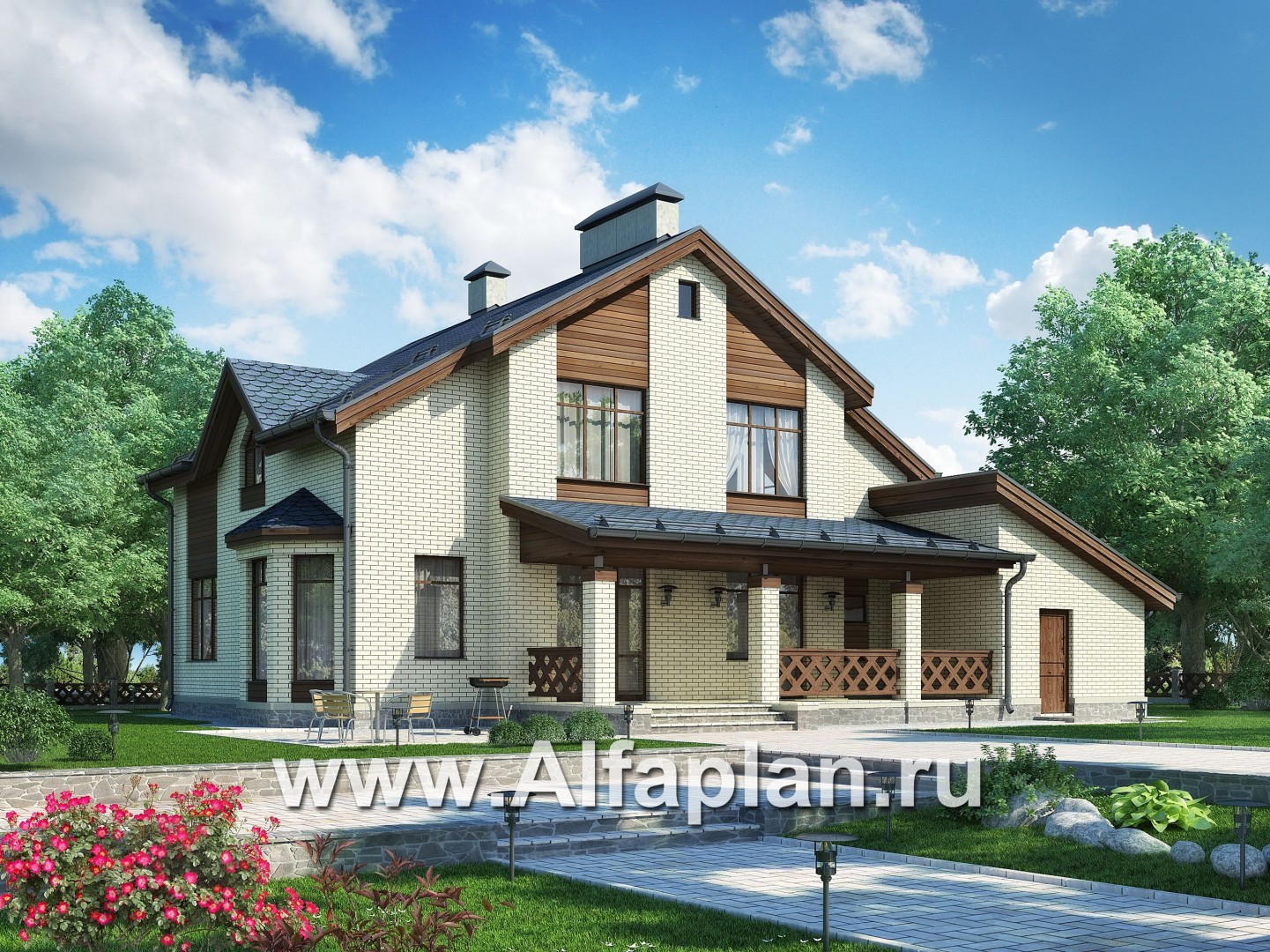 Проект двухэтажного дома из газобетона, планировка с гостевой на 1 эт, с террасой, в современном стиле - дизайн дома №2