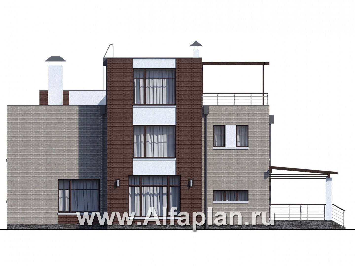 Проекты домов Альфаплан - «Эндр» — большая вилла с эксплуатируемой кровлей - изображение фасада №4
