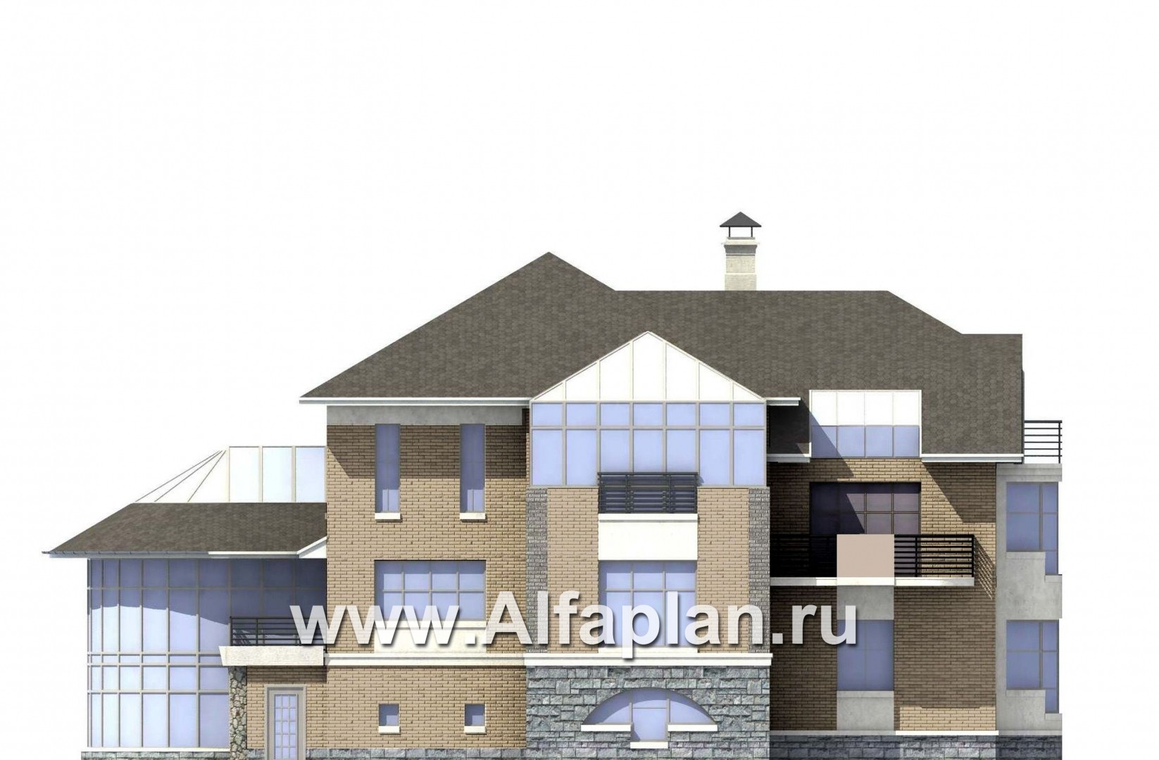 Проекты домов Альфаплан - «ИДЕНТИФИКАЦИЯ» - проект роскошной современной усадьбы - изображение фасада №4