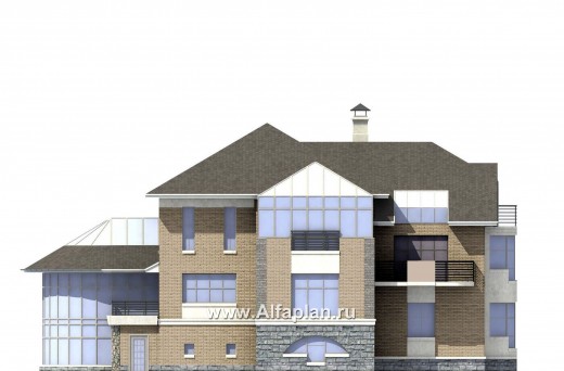Проекты домов Альфаплан - «ИДЕНТИФИКАЦИЯ» - проект роскошной современной усадьбы - превью фасада №4